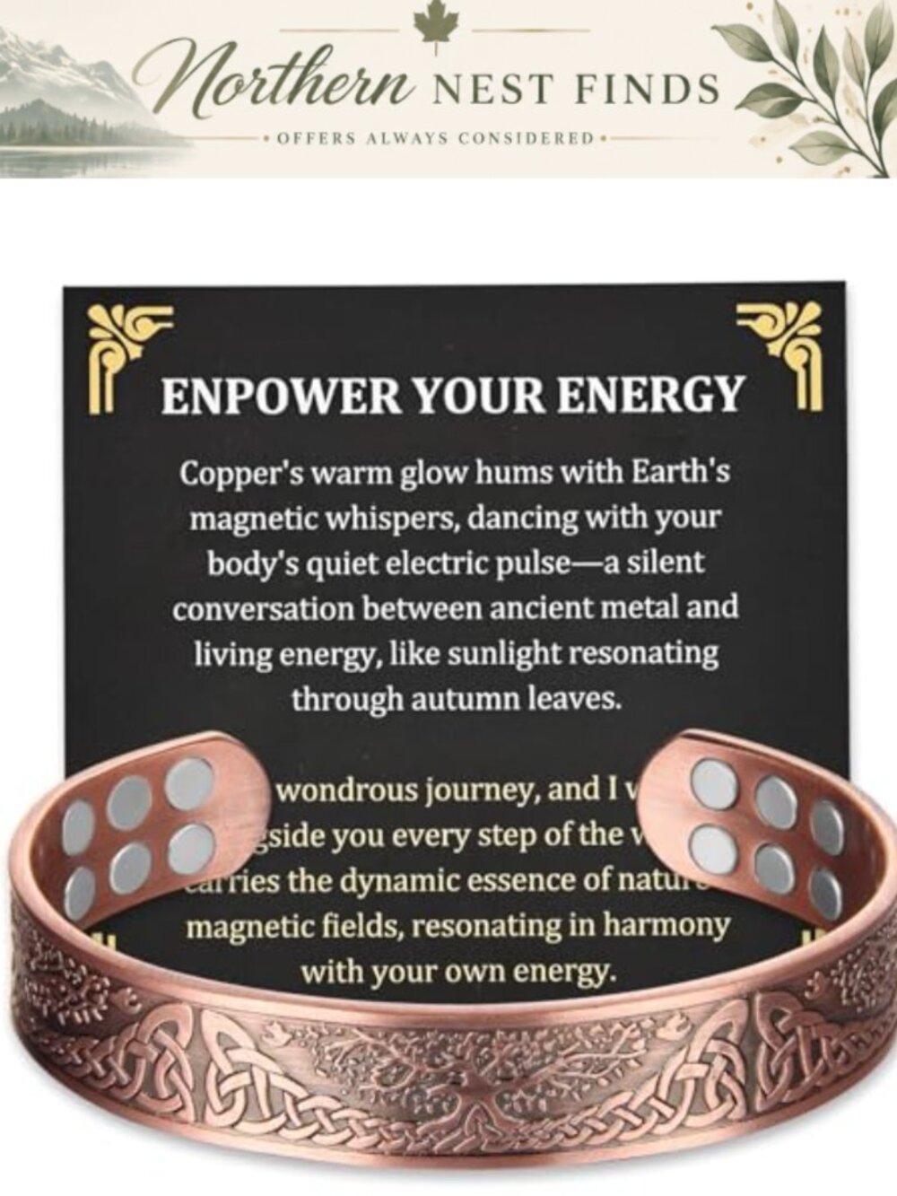 Pure Copper Magnetic Bracelet for Men Adjustable Open End Gift Box